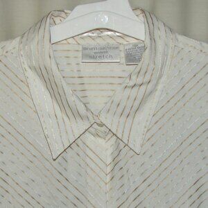 Worthington Woman Stretch Button Front SHIRT, 3X, White w/Gold Stripe NWOT